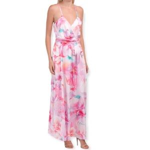 Nicole Miller Satin Floral Maxi Dress